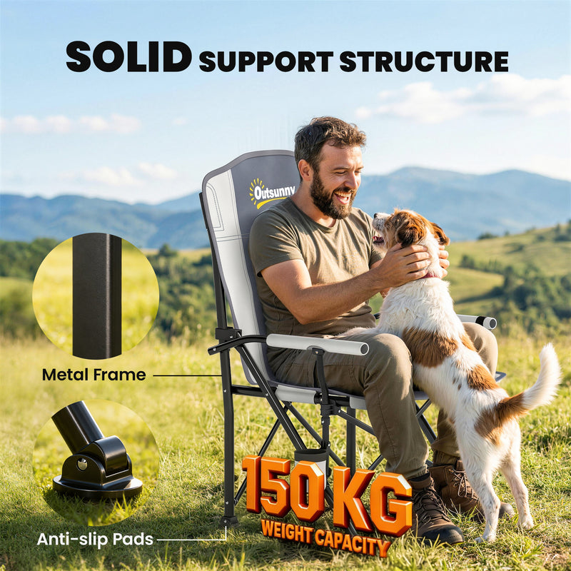 Folding Camping Chair with Padded Seat and Stable Frame for Uneven Ground Light Grey