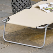 2 Piece Foldable Sun Lounger Set with Adjustable Backrest and Canopy for Garden Beige AOSOM