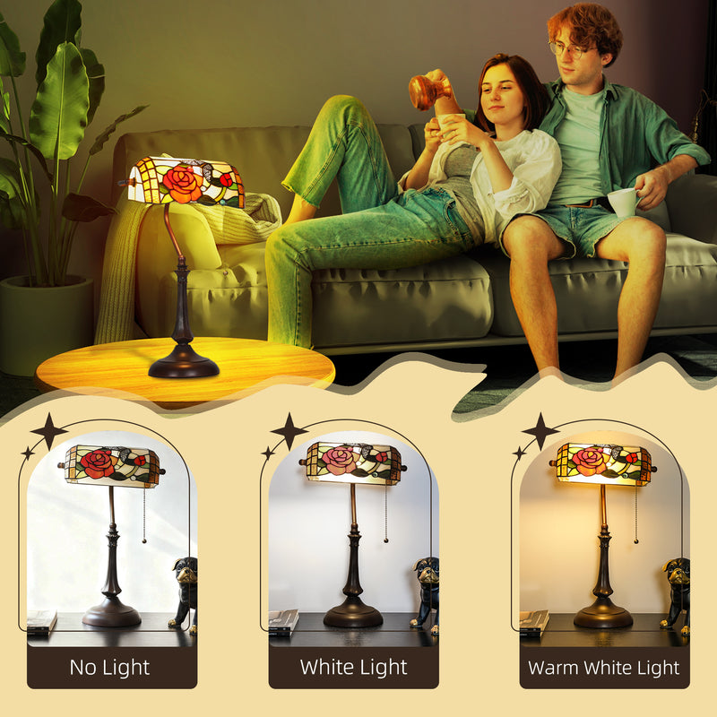 Table Lamp with Handmade Stained Glass Shade for Warm Cosy Lighting Bronze Red