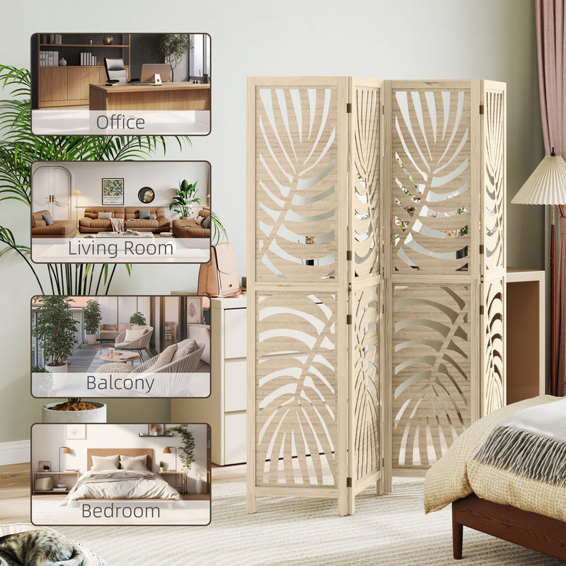 Folding Room Divider with Detachable Panels for Instant Privacy Natural Wood Finish
