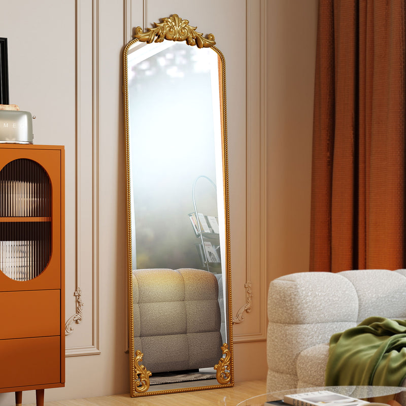 Full Length Standing Mirror for Outfits with Shatterproof Glass and Vintage Metal Frame Gold Tone