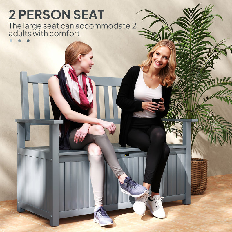 Grey Wooden Two Seater Garden Storage Bench with Lid by Outsunny