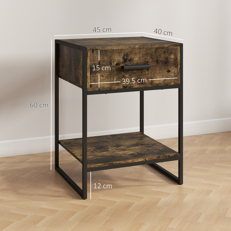 Modern Bedside Table with Storage Drawer for Bedroom or Lounge Rustic Brown