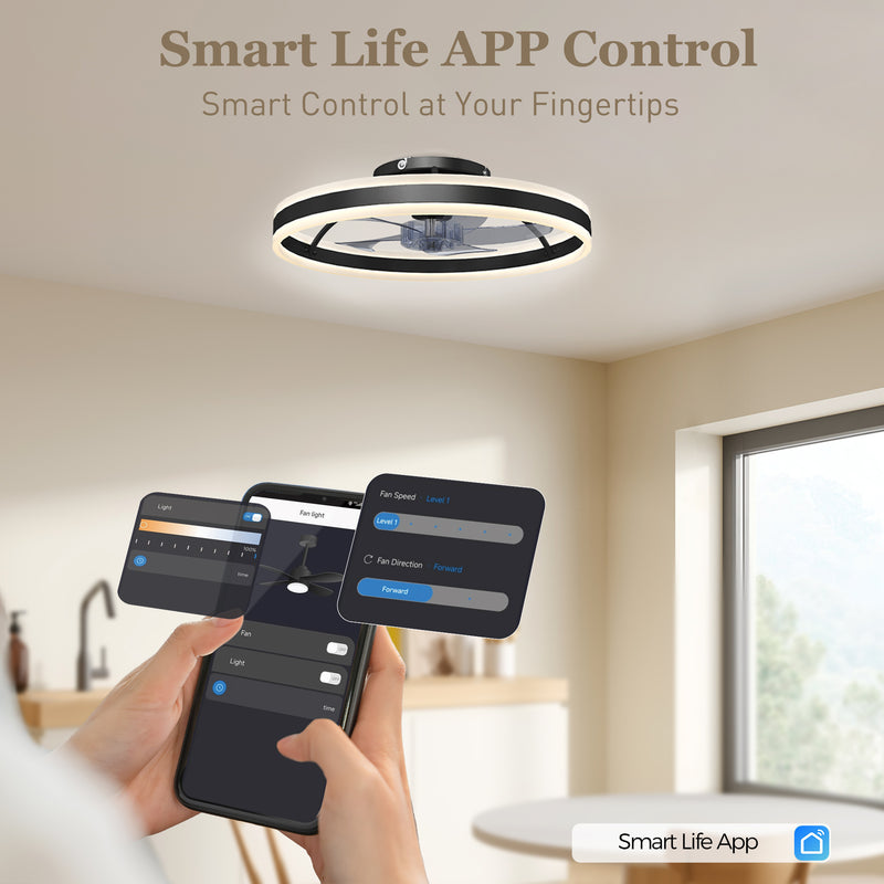 Ceiling Fan with Adjustable Light for Year Round Comfort and Quiet Bedroom Use Black AOSOM