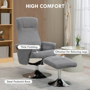 Grey Velvet Swivel Recliner Armchair With Footstool For Living Room Or Office Use