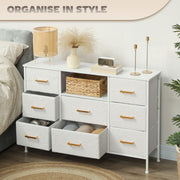 Cream White Boucle Chest of Drawers 8 Drawer Fabric Dresser With USB Charging by HOMCOM