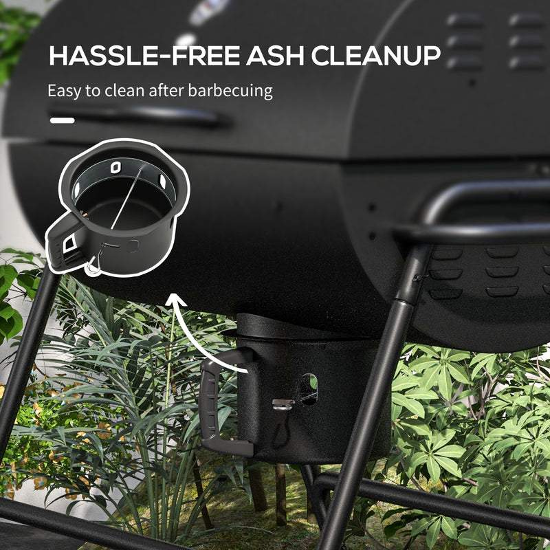 Steel Barrel Charcoal BBQ Grill with Ash Catcher and Warming Rack for Garden Cooking