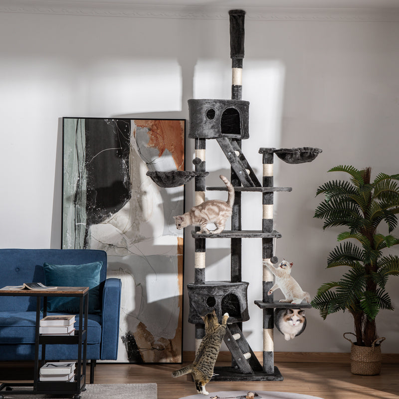 Adjustable Floor to Ceiling Cat Tree for Indoor Climbing and Play 240-260cm Dark Grey