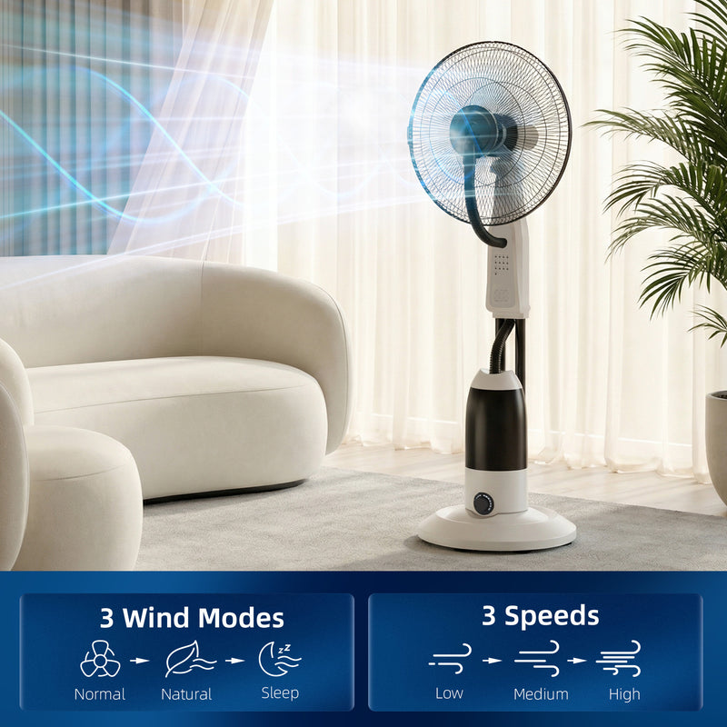 Standing Fan with Misting System for Cool and Comfortable Home Use White AOSOM