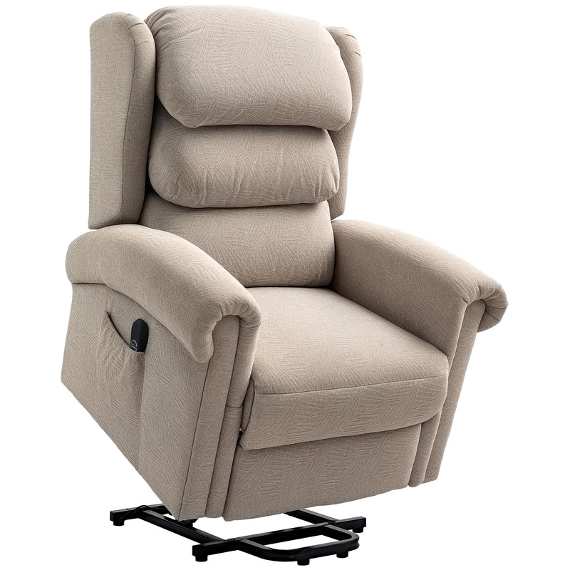 Khaki Velvet Power Lift Recliner Chair for Elderly with Remote and Side Pockets by HOMCOM