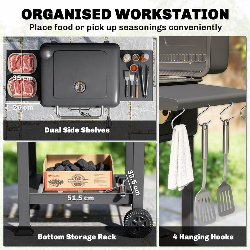 Charcoal BBQ Grill with Large Cooking Area and Easy Heat Control for Garden Gatherings Black