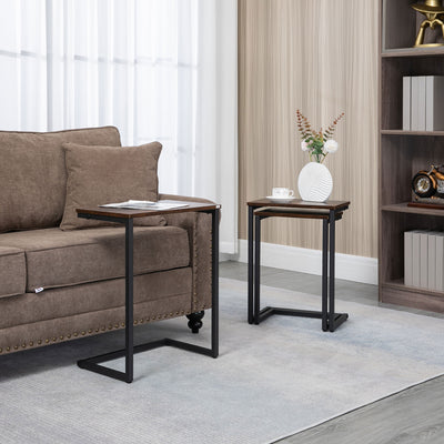 Set of 3 Industrial Nesting C Shaped Side Tables with Steel Frame by HOMCOM