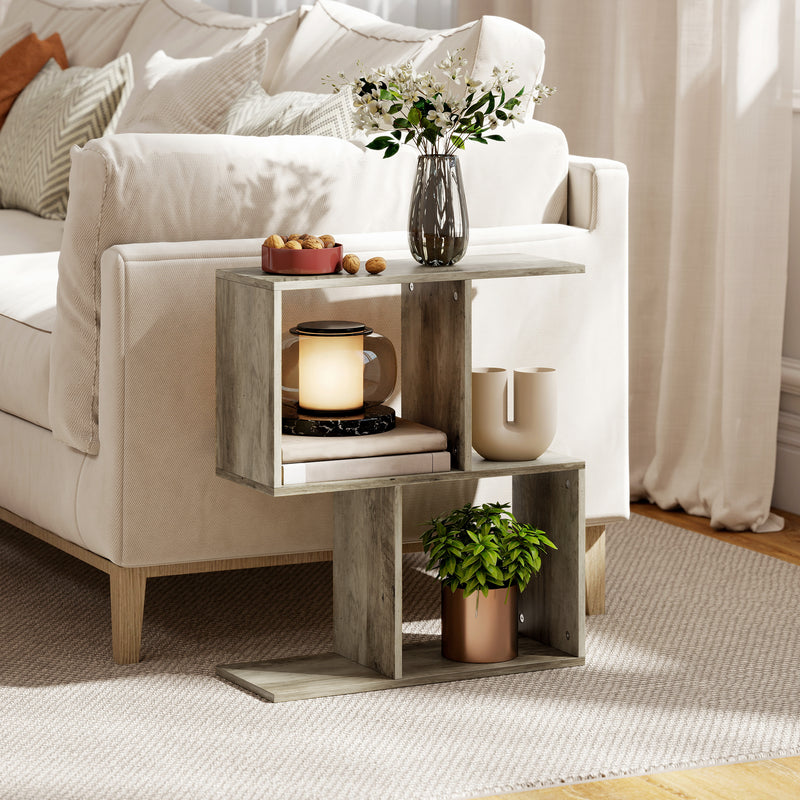 Slim S Shaped Side Table With 3 Storage Shelves Ideal For Small Spaces Grey