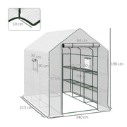 Walk In Garden Greenhouse With 12 Shelves And Roll Up Door For Plants, White