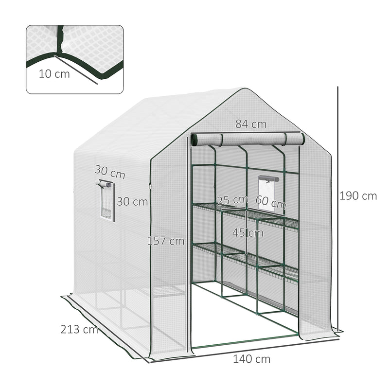 Walk In Garden Greenhouse With 12 Shelves And Roll Up Door For Plants, White