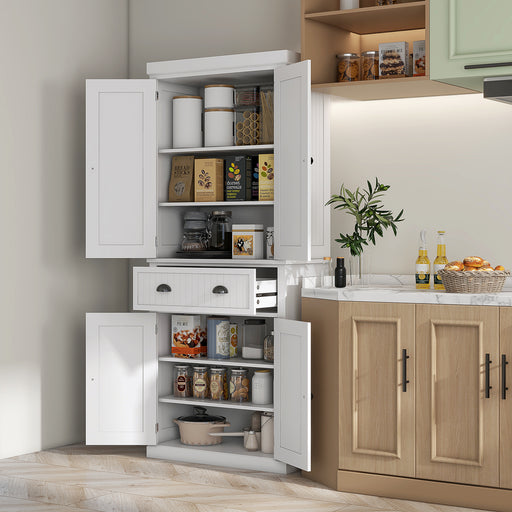 Freestanding Kitchen Storage Cabinet with Drawer and Adjustable Shelves for Organisation White