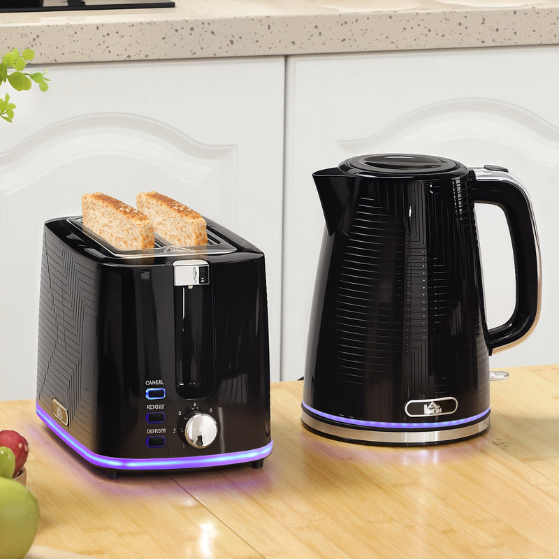 Modern 2 Slice Toaster and Electric Kettle Set for Kitchen Countertop Black