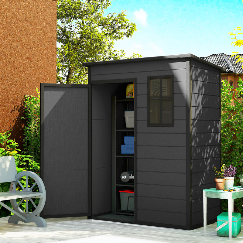 Outdoor Storage Shed for Secure Garden Tool Organisation with Window and Lock Dark Grey
