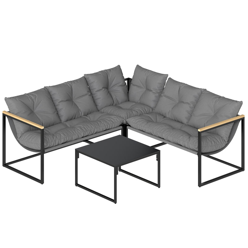 Garden Furniture Set for 5 with Cushions and Coffee Table Easy Assembly Grey & Black