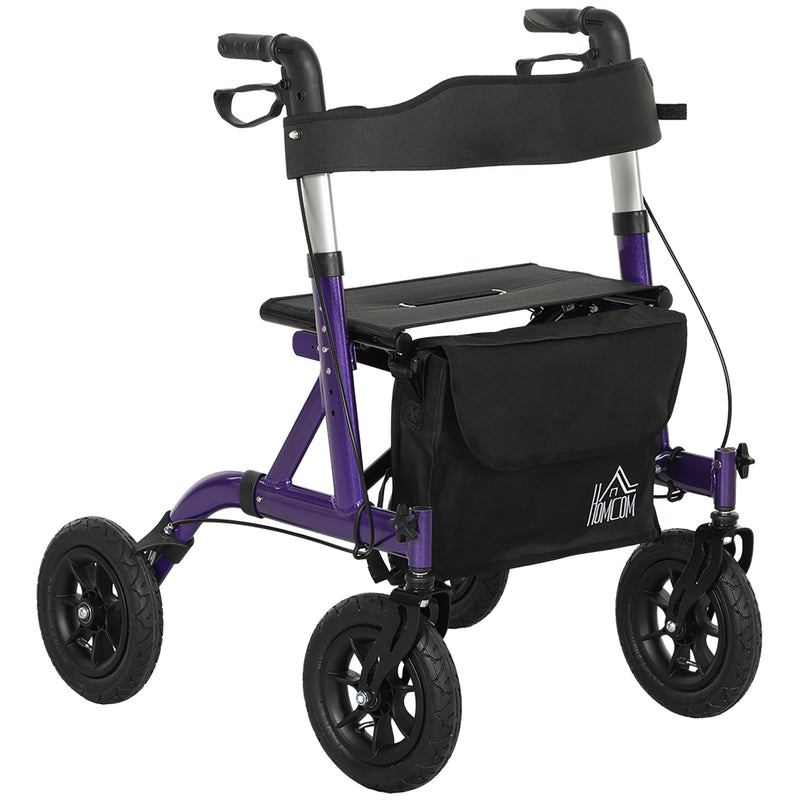 Folding Rollator Walker with Seat Backrest and Storage Bag for Seniors Purple by HOMCOM AOSOM