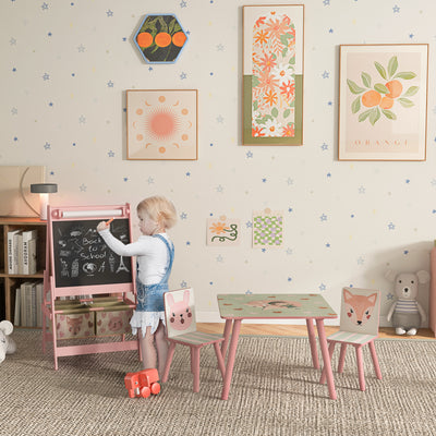 Kids Table and Chair Set with Easel and Storage Baskets for Arts and Crafts Pink AOSOM