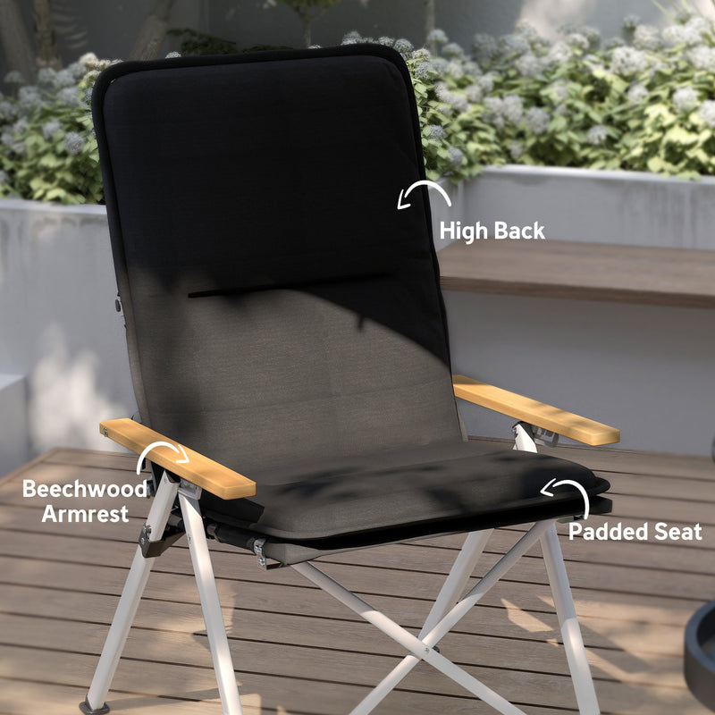 Adjustable Folding Camping Chair with Padded Seat and Backrest Support Black