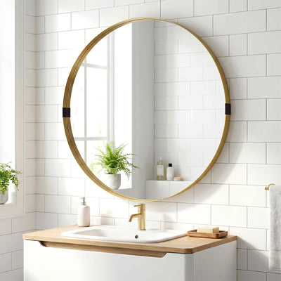 Round Shatterproof Wall Mirror for Hallways and Living Rooms Ready to Hang Gold Tone Homcom