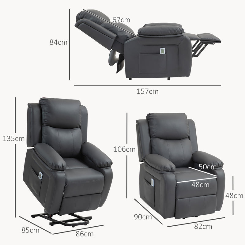 Power Lift Recliner Chair with Massage and Heat for Elderly with Remote Control Dark Grey