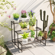 3 Tier Black Metal Plant Stand Ladder Shelf for Garden Patio or Balcony by Outsunny AOSOM