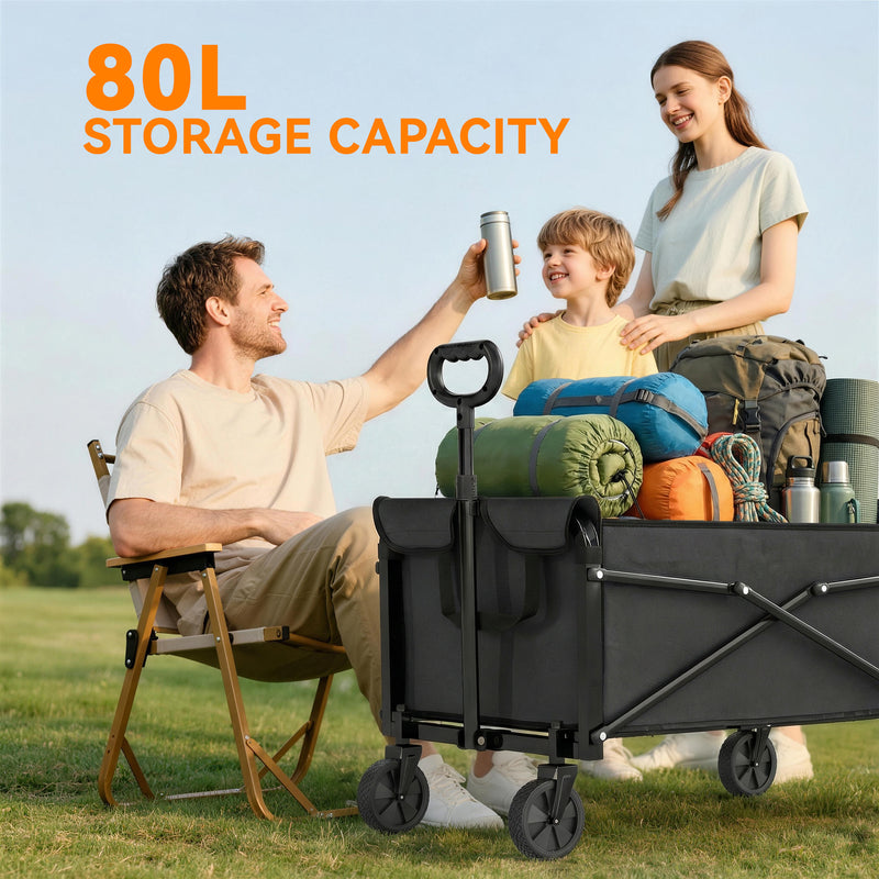 Folding Festival Trolley for Easy Garden and Picnic Transport 80L Capacity Black Outsunny