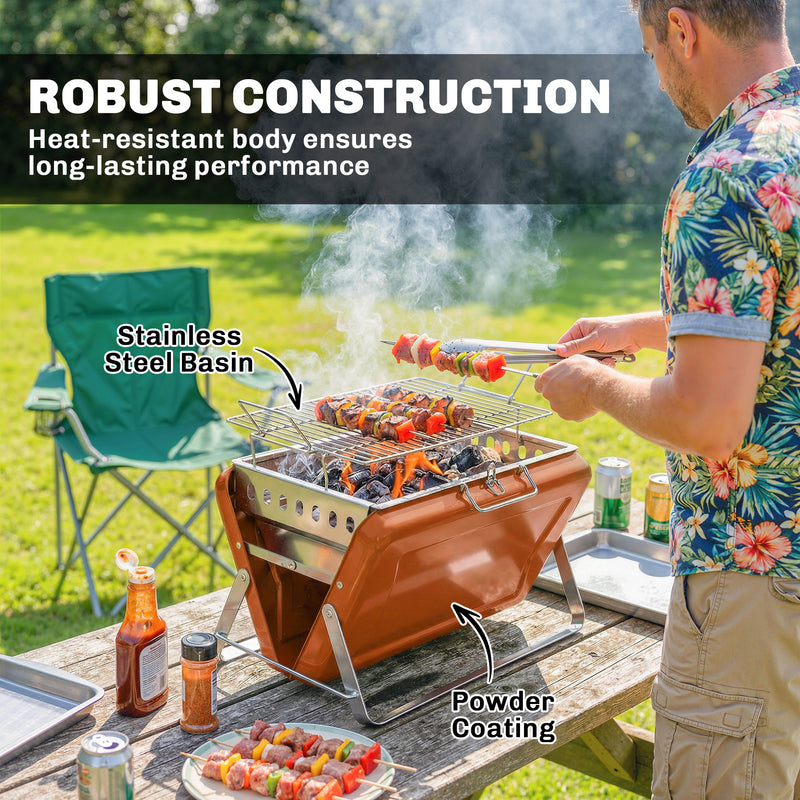 Portable Charcoal BBQ Grill for Easy Outdoor Cooking and Picnics Orange Outsunny