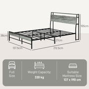 Grey Double Steel Bed Frame with LED Lights and Headboard Shelf by HOMCOM