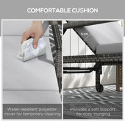 Grey Rattan Sun Loungers Set of 2 With Adjustable Backrest and Wheels for Garden Relaxing