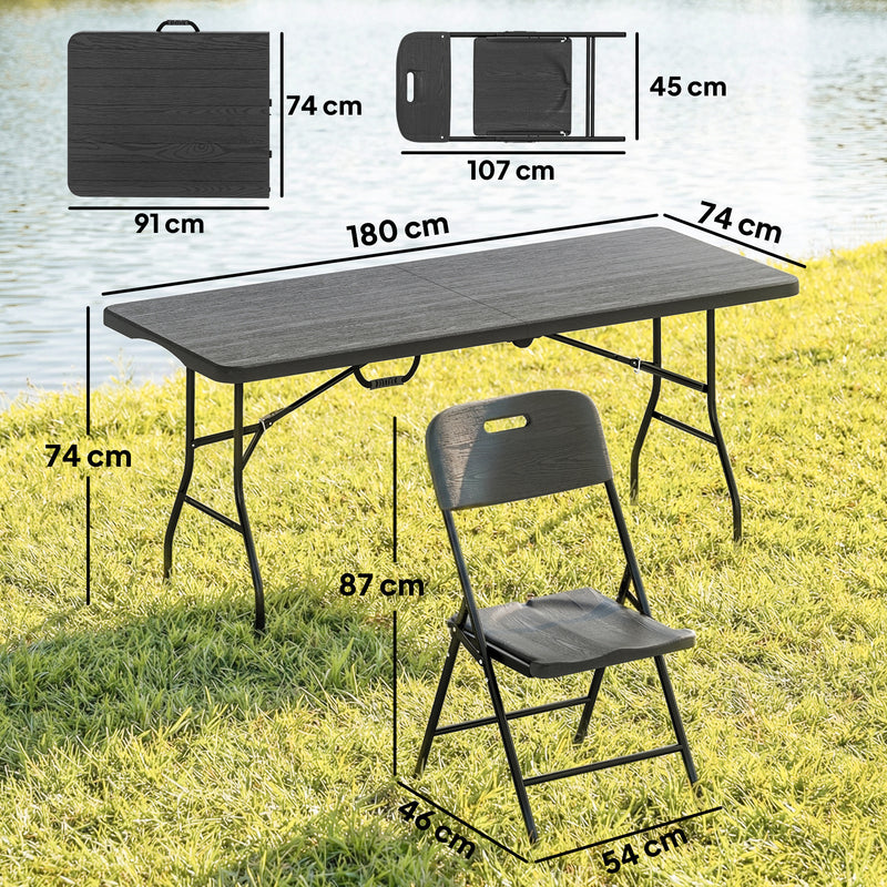 Folding Garden Table and 4 Chairs Set for Outdoor Dining and Easy Storage, Black Outsunny