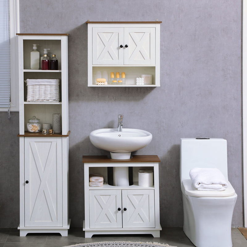 White Wall Mounted Farmhouse Bathroom Storage Cabinet by kleankin