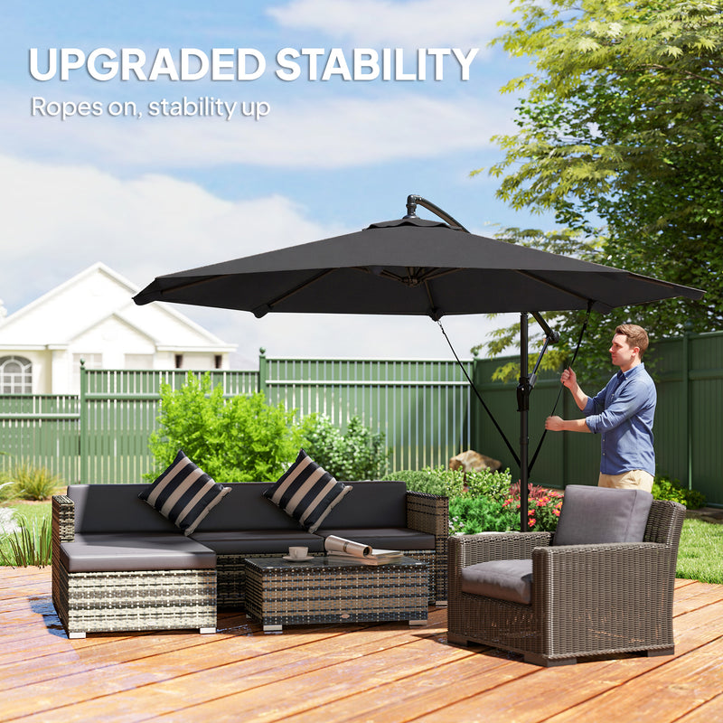 3m Cantilever Parasol with Large Canopy for Easy Garden Shade and Outdoor Dining, Black
