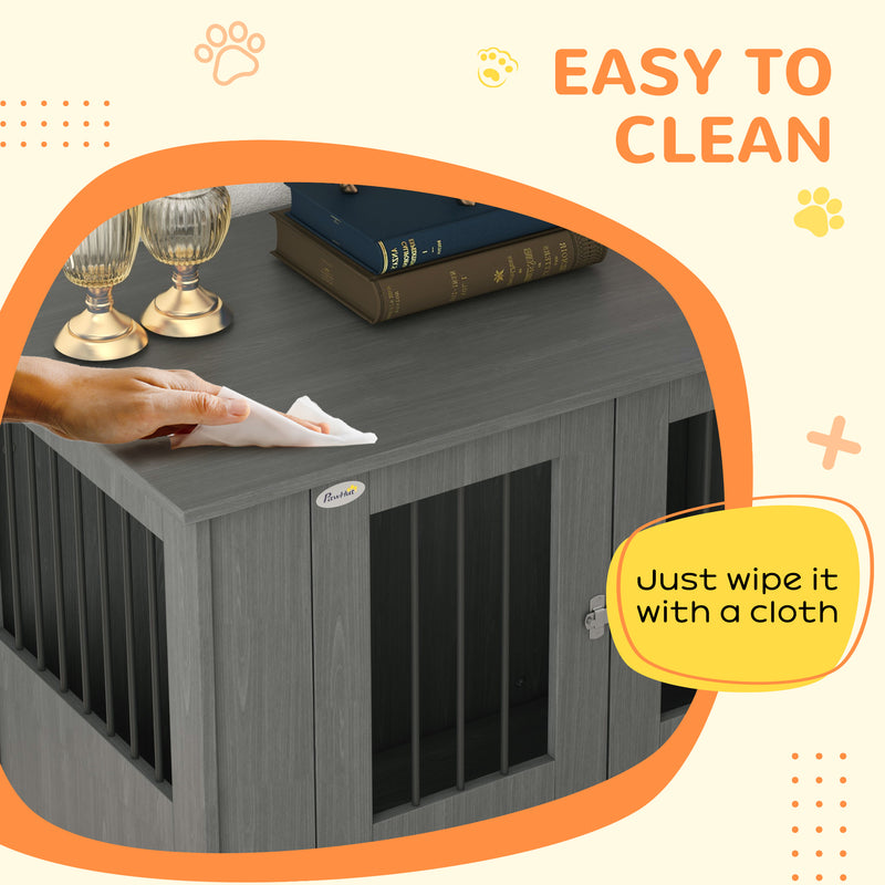 Wooden Dog Crate Table with Magnetic Door for Medium and Large Dogs Indoor Use Grey