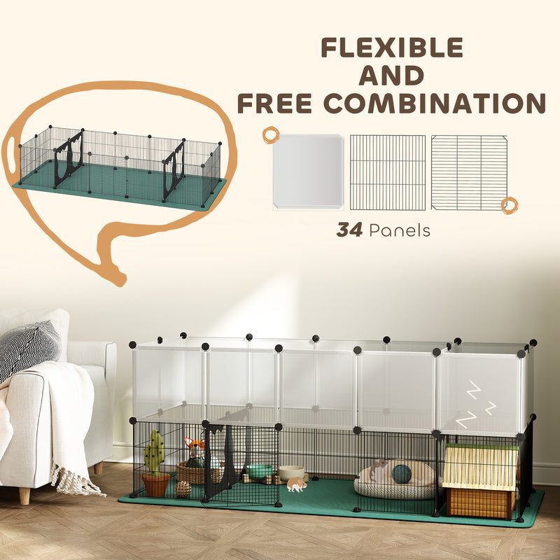 Small Pet Cage and Playpen with Waterproof Mat for Easy Cleaning Black AOSOM