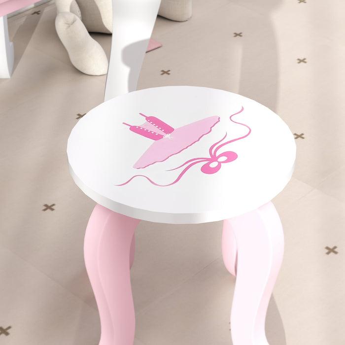 Pink Kids Dressing Table Set with Stool Mirror Drawer and Ballet Theme by AIYAPLAY