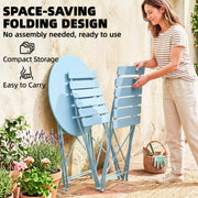 3pc Folding Metal Bistro Set for Small Gardens and Balconies, Light Blue Outsunny