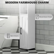 Tall Slim Bathroom Storage Cabinet With Barn Doors And Adjustable Shelves, White