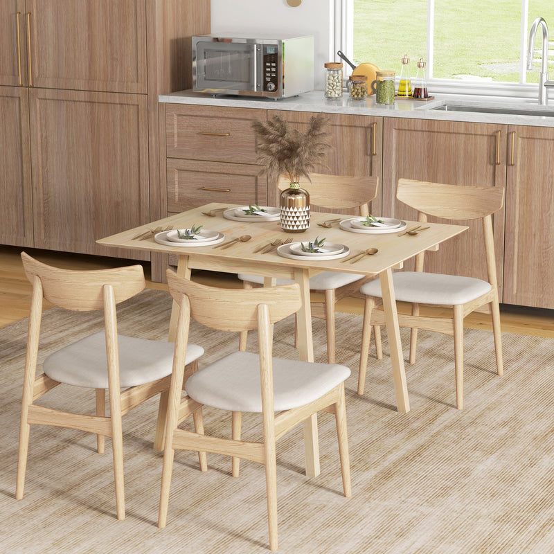 Folding Wooden Dining Table for Small Kitchens Seats 2 to 4 with Drop Leaf Design Natural