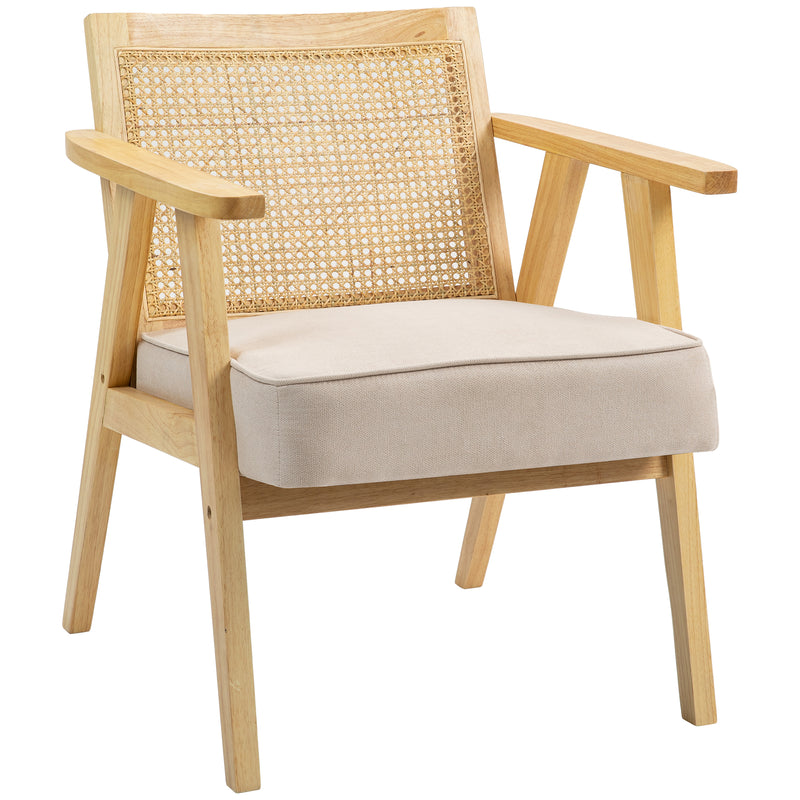 Wooden Rattan Accent Chair with Woven Panel Ideal for Living Room or Lounge, Natural Finish