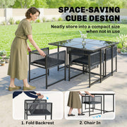 5 Piece Garden Dining Set for 4 with Foldable Chairs and Tempered Glass Table, Grey Outsunny