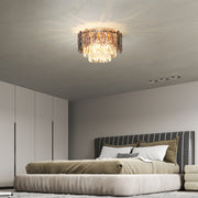 3 Light Vintage Ceiling Chandelier Flush Mount With Crystal Glass Shades For Living Room Gold