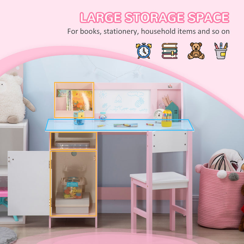 Kids Desk and Chair Set with Whiteboard and Storage Ideal for Learning and Play, Pink