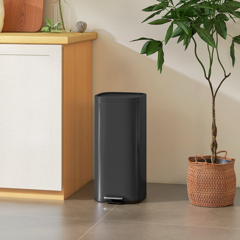 30L Pedal Bin with Soft Close Lid and Removable Inner Bucket for Kitchen or Office Black
