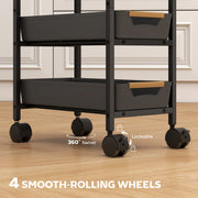 5 Tier Rolling Storage Trolley With Removable Drawers For Home Or Office, Black