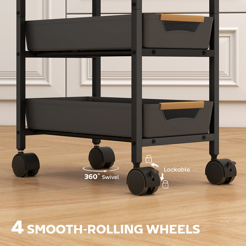5 Tier Rolling Storage Trolley With Removable Drawers For Home Or Office, Black