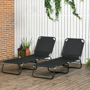 Set of 2 Black Folding Sun Loungers with Metal Frame Ideal for Garden or Patio Use